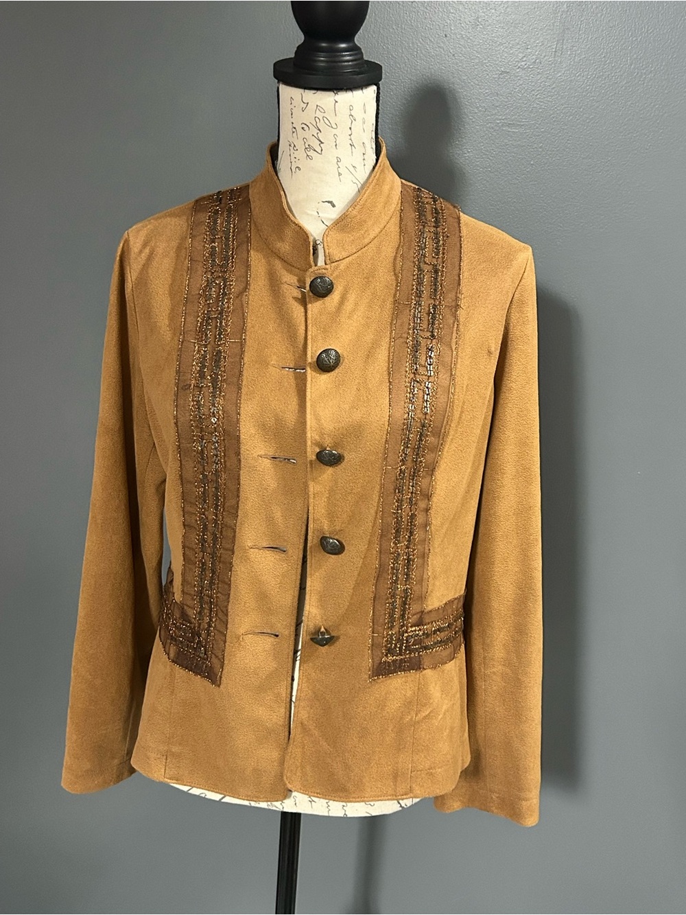 Very Vera Brown Faux Suede Tan Embellished Jacket
